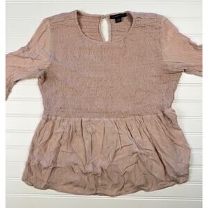American Eagle Women S Pink Smocked Peplum Blouse Bell Sleeve Boho Top